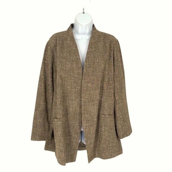 Eileen Fisher Womens Driftwood‎ Cotton Slub Tweed Open Front Blazer Brown Medium - Picture 2 of 10
